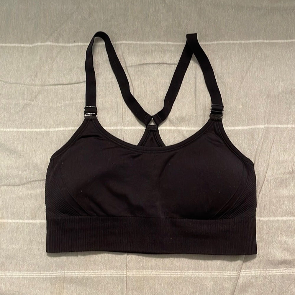 all in motion black sports bra